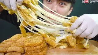 왕롱치즈스틱20개를 한번에잡고 늘리면 생기는일  뜨거움주의 해쉬브라운 오징어링 리얼사운드 먹방 REAL SOUND MUKBANG SOCIAL EATING