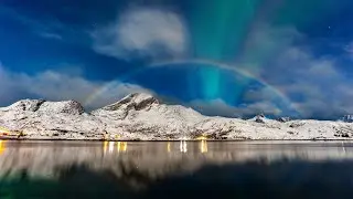 Arctic Moonlight Rainbow with Northern Lights. 8K HDR.