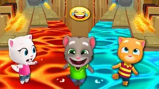 TALKING TOM GOLD RUN - TALKING TOM vs ANGELA vs GINGER FUSION WATER & LAVA DOWN FUN RUN