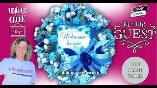 LEARN HOW TO MAKE A CHINOSERIE BLUE AND WHITE WELCOME WREATH |  UITC LARGE BOARD #WREATH #DIY