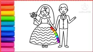 How to Draw a Bride and Groom for Kids | Wedding Drawing & Coloring