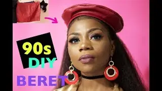 HOW TO MAKE A SKIRT INTO A HAT (90s Inspired Faux Leather Beret) DIY