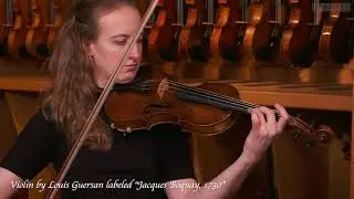 Violin by Louis Guersan labeled &ldquo;Jacques Boquay, 1730&rdquo; (Stamell Stringed Instruments #6937)