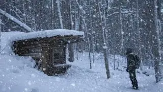 Surviving -69°C Solo Overnight in the Winter Forest a Blizzard in a Primitive Log Shelter