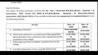 CU CBCS / CCF SEM-3 Form Fill Up, Exam Date, Check List 2026