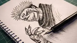 Sukuna Ink Drawing ASMR ✍️ | No Talking Anime Pen Sketch