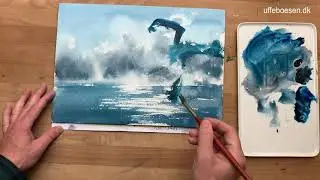 semi abstract watercolor sea painting painted on winsor&newton paper
