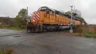 ITHACA CENTRAL RR ITHR101 SOUTHBOUND TRAIN IN SPENCER NY ON A RAINY MONDAY MORNING HEADING TO SAYRE