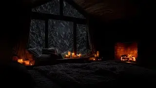 Cozy Winter Cabin Sleep Sounds 😴❄️ Blizzard Snow Outside + Crackling Fireplace for Deep Relaxation