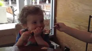 Eloise feeding Henry soup in Kingston 6-24-12