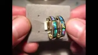 Inlay Opal Earrings Huggie Hoops 14k Gold | FlashOpal.com