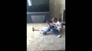 two skinny kids wrestling