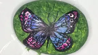 Beautiful Butterfly on Garden rock/ one stroke Painting on stone/ Rock Art