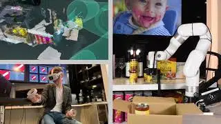 Tele-operated robot stacking goods on the shelf
