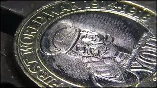 Lord Kitchener Skull 2 Pound Coin Hobo Nickel Coin Carving by Shaun Hughes