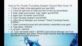 Teredo Tunneling Cannot Start Code10