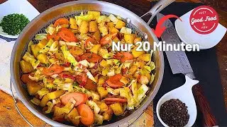 Schnelle Spitzkohl-Pfanne mit Bacon und Kartoffeln | Spitzkohl-Rezept 