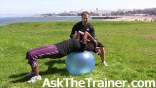 Stability Ball Bridge Kettlebell French Press for Women - Triceps Toning Exercise