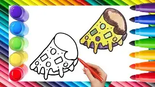 How To Draw cute Pizza Drawing, Painting & Coloring For Kids and Toddlers_ Child Art 🐋🌈🎨