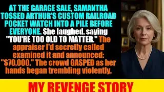 AT THE GARAGE SALE, Samantha tossed Arthur's Custom Railroad Pocket Watch into a pile before everyon