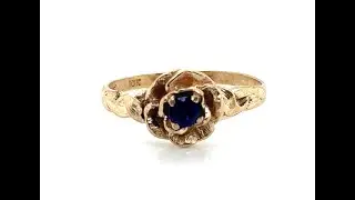 Victorian Sapphire Ring .40ct Round Solitaire Original 1880's-1890's Flower