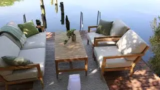 Teak lounge set with weatherproof cushions