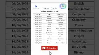 11th class date sheet 2023 | 11th date sheet 2023