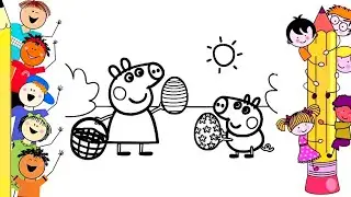 Papa Pig & Peppa Pig Easter Eggs Coloring 🥚🎨 | Easy Drawing for Kids