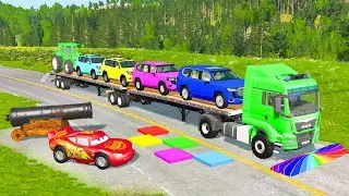 Flatbed Truck Mcqueen | Transportation with Truck - Pothole vs Car #174 - BeamNG.Drive