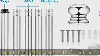 Upgraded Flag Pole Kit w/ 2-Position Bracket Holder & Rotating Flag Rings - 5FT to 6Ft 1