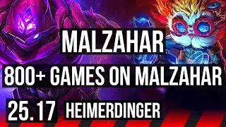 MALZAHAR vs HEIMERDINGER (TOP) | 800+ games | EUW Diamond | 25.17