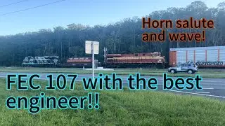 Best of the best engineer￼ on FEC train 107! Horn salute and wave!!!