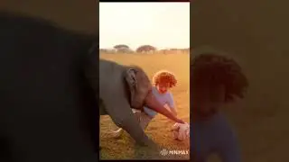 A child playing with with an elephant  in forest