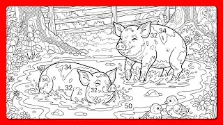 Color by Number Pigs in the Farm Color by Number Aura app #coloringbook