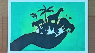 How To Draw World Wildlife Day Drawing With Oil Pastel || World Wildlife Day Poster || Save Wildlife