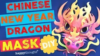 DIY 3D paper Year of the Dragon mask template. Chinese New Year 3D paper Dragon mask  &bull; Happythought