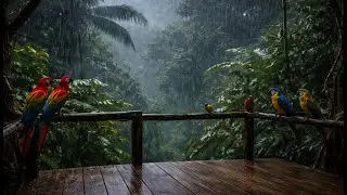 8.5 Hours Jungle Treehouse Rain + Birds 🐦🌧️ Dark Cabin ASMR for Deep Sleep | No Thunder