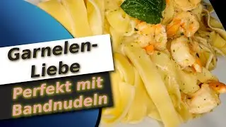 Perfekt zubereitet: Garnelen in cremiger Sauce mit Bandnudeln 🍤✨