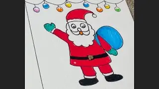 How to draw scenery santa | christmas drawing |christmas tree | santa claus with christmas