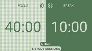 4-Hour Silent Pomodoro Timer (40/10) | No Music | Calm Green Focus | ADHD Deep Work