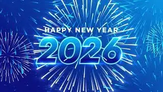 Happy New Year 2026 professional blue background with neon and ambient music