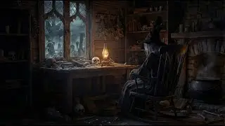 4K 2 HOURS Spooky Witch Cabin Ambience 🕯️ Haunted Workshop, Foggy Graveyard Outside | Sleep / Relax
