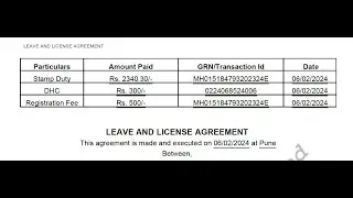 Leave and License / Rent Agreement Online Registration