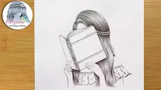 A girl is studying - Step by step Pencil Sketch  for beginners || How to Draw a Girl is reading Book
