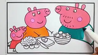 Peppa Pig make sandwich with her family Drawing Easy, Peppa Pig Drawing, Peppa Pig Coloring360p