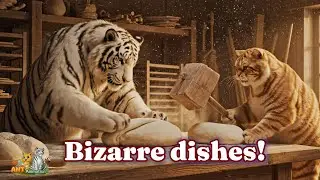 Super chef White Tiger and guest Golden Cat  Bizar #ai #animation #funny