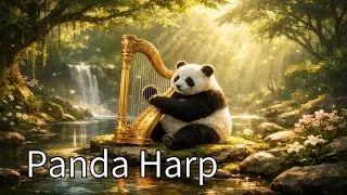 「森の小川とパンダのハープ ― 光に包まれる幸せの旋律」Harp of the Gentle Panda by the Stream
