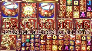 DANCING DRUMS SLOT MACHINE AWESOME BONUSES AND LINE HITS $5.28 BET THEORY 🤩👍
