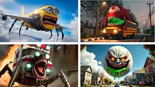 MINIONS MONSTER 🆚SCHOOL BUS MONSTER 🆚POLECE CAR 🆚MOON LUNAR 🆚⭐ 🎶 TILES HOP