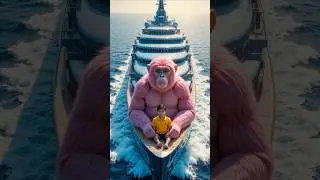 Pink monkey 🐒 and Munna travel by ship 🚢 the sea 🌊 | Pink Monkey story #shorts #ai #monkey #sea